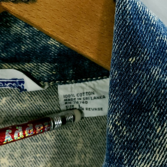 Vtg  Acid Wash Denim Jacket Womens Large Glitter Design First Concept Distressed - Picture 7 of 8